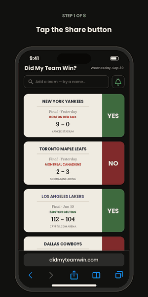 How to add Did My Team Win to your Home Screen